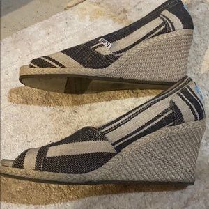 Toms black and tan wedges.  EUC